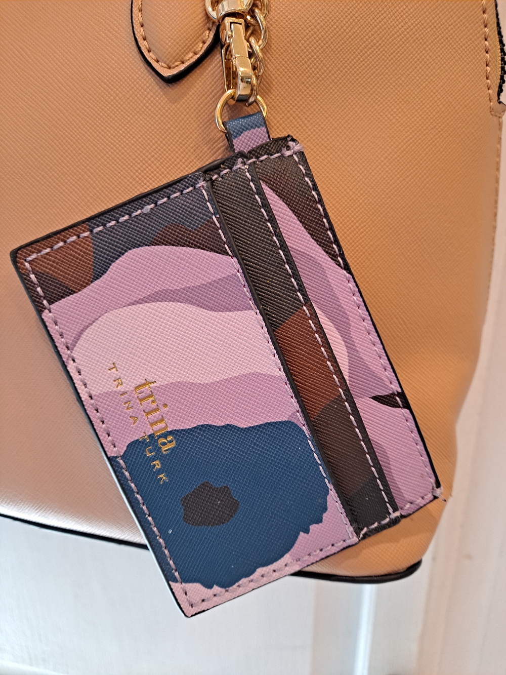 Trina Turk Tan Saffiano PVC Dome Satchel Crossbody W/Cardholder - Picture 4 of 16
